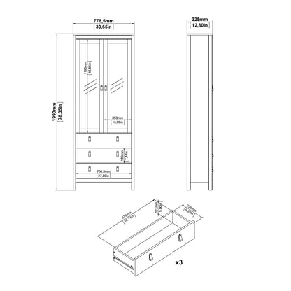 Cote | Furniture Barcelona Display Cabinet, 3 Drawer - Black Barcelona, Display Cabinets 72579666gmgm