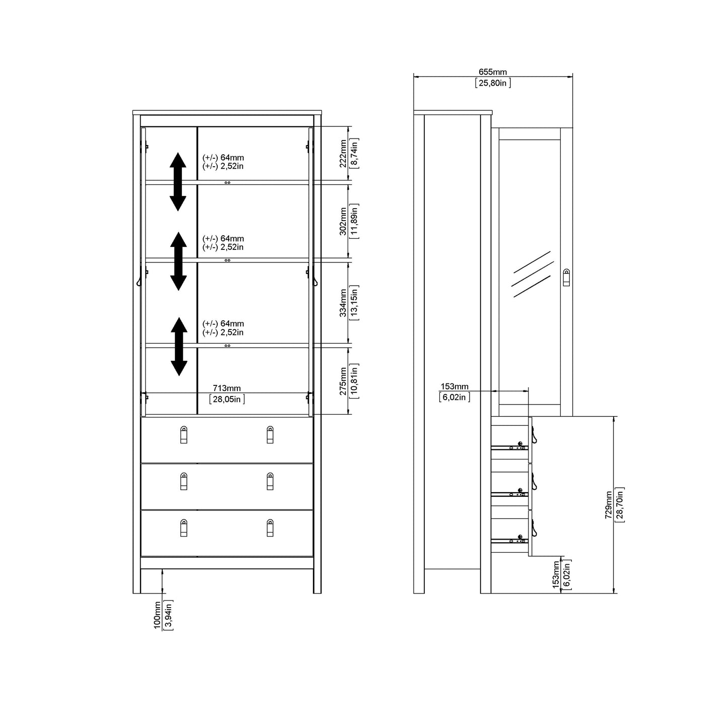 Cote | Furniture Barcelona Display Cabinet, 3 Drawer - Black Barcelona, Display Cabinets 72579666gmgm