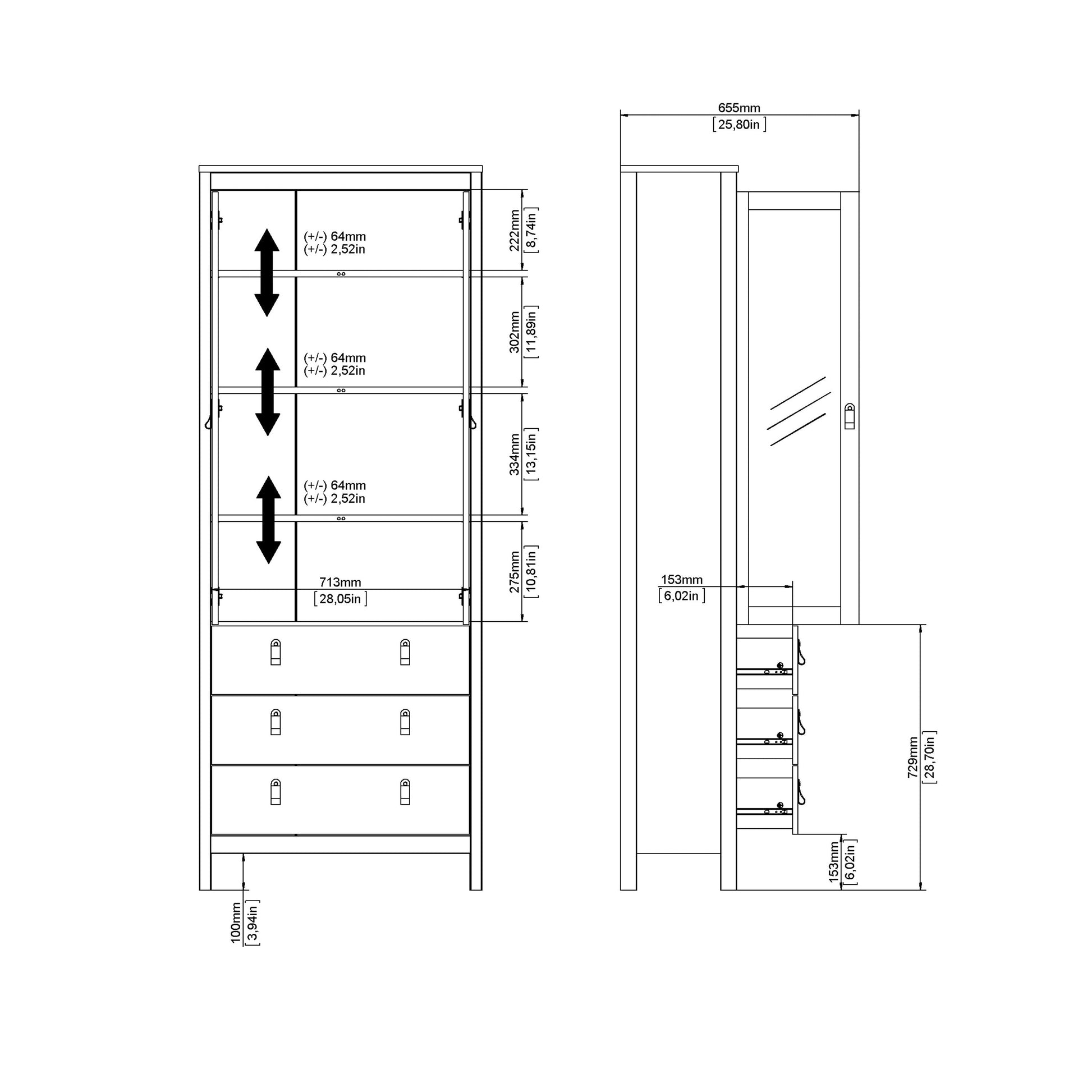 Cote | Furniture Barcelona Display Cabinet, 3 Drawer - Black Barcelona, Display Cabinets 72579666gmgm