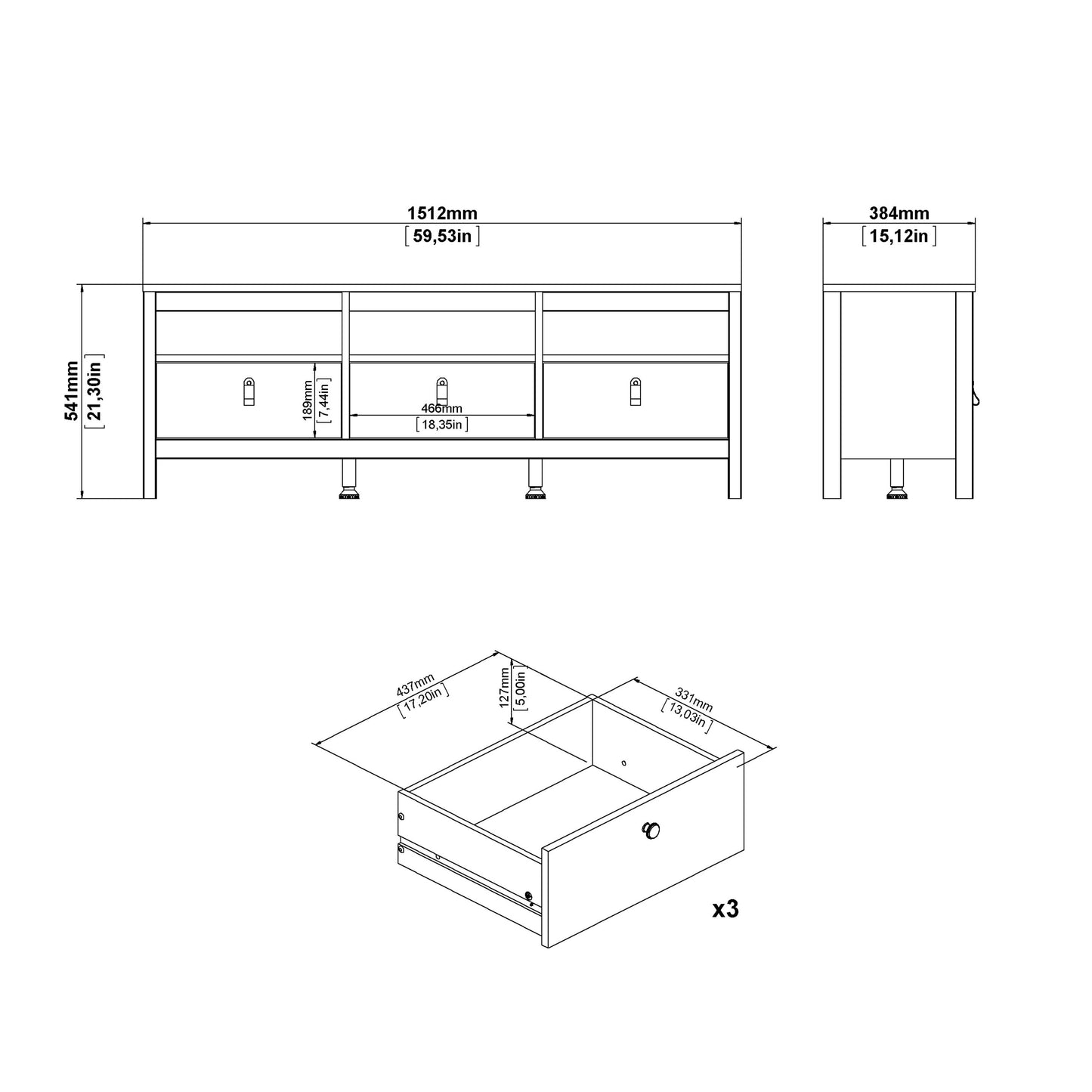 Cote | Furniture Barcelona TV Unit with 3 Drawer - White Barcelona, TV Stands 725796684949