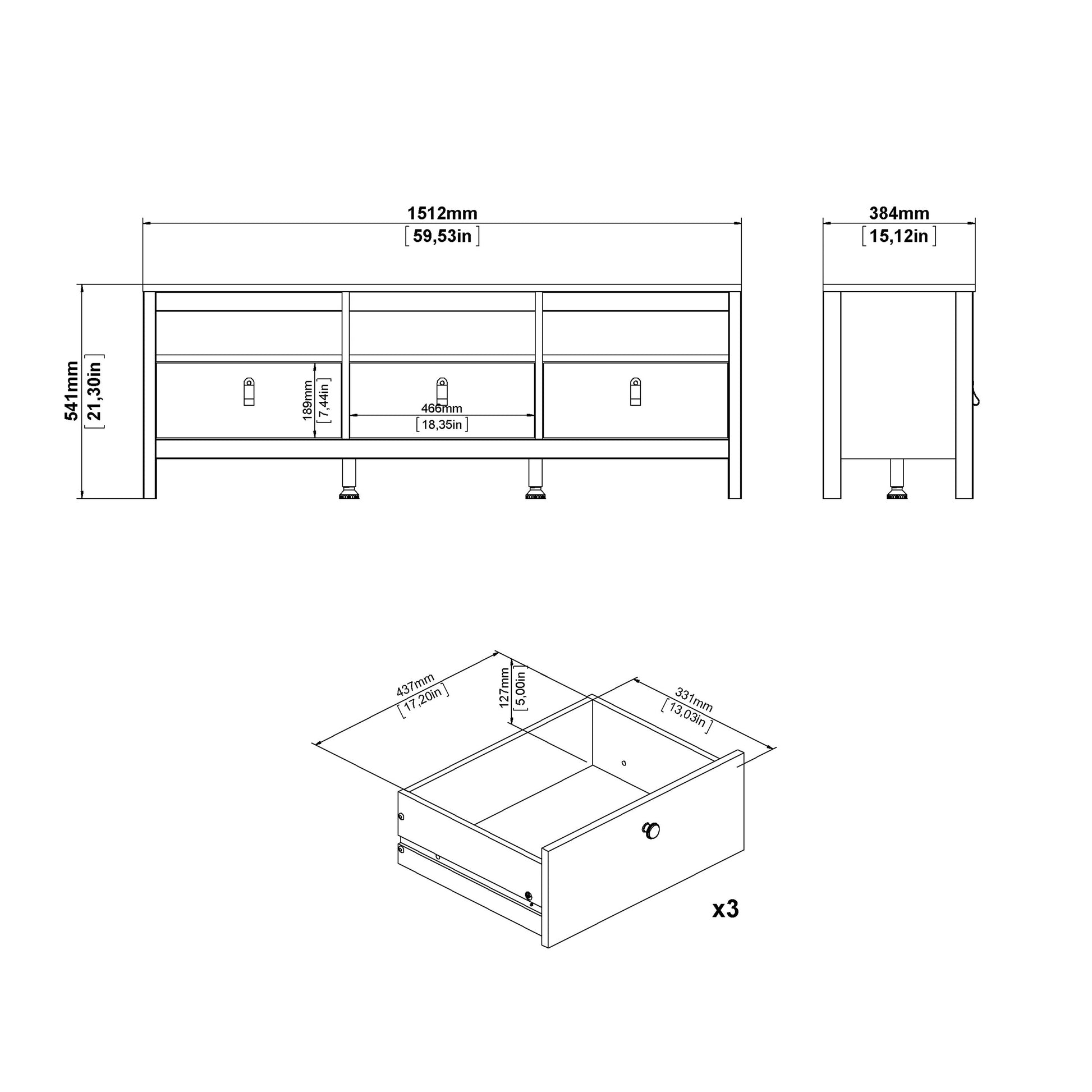 Cote | Furniture Barcelona TV Unit with 3 Drawer - White Barcelona, TV Stands 725796684949