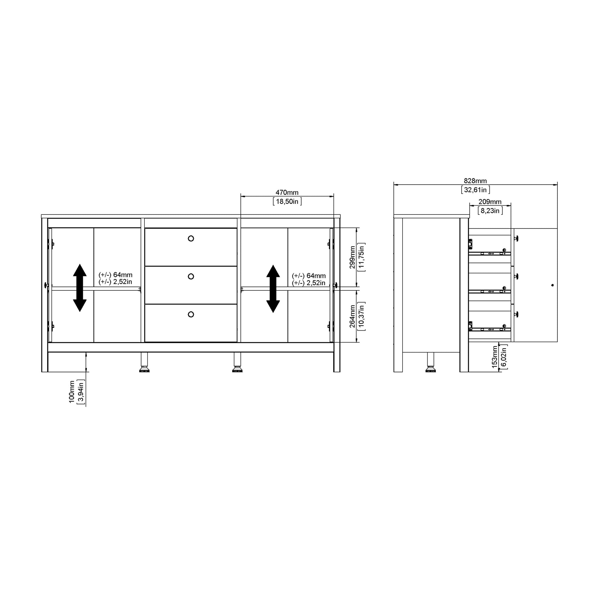 Cote | Furniture Barcelona Double Dresser, Chest of Drawers, 2 Door + 3 Drawer - White Barcelona, Sideboards 725796704949