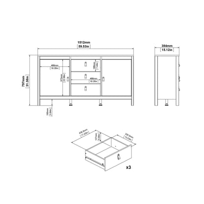 Cote | Furniture Barcelona Double Dresser, Chest of Drawers, 2 Door + 3 Drawer - White Barcelona, Sideboards 725796704949