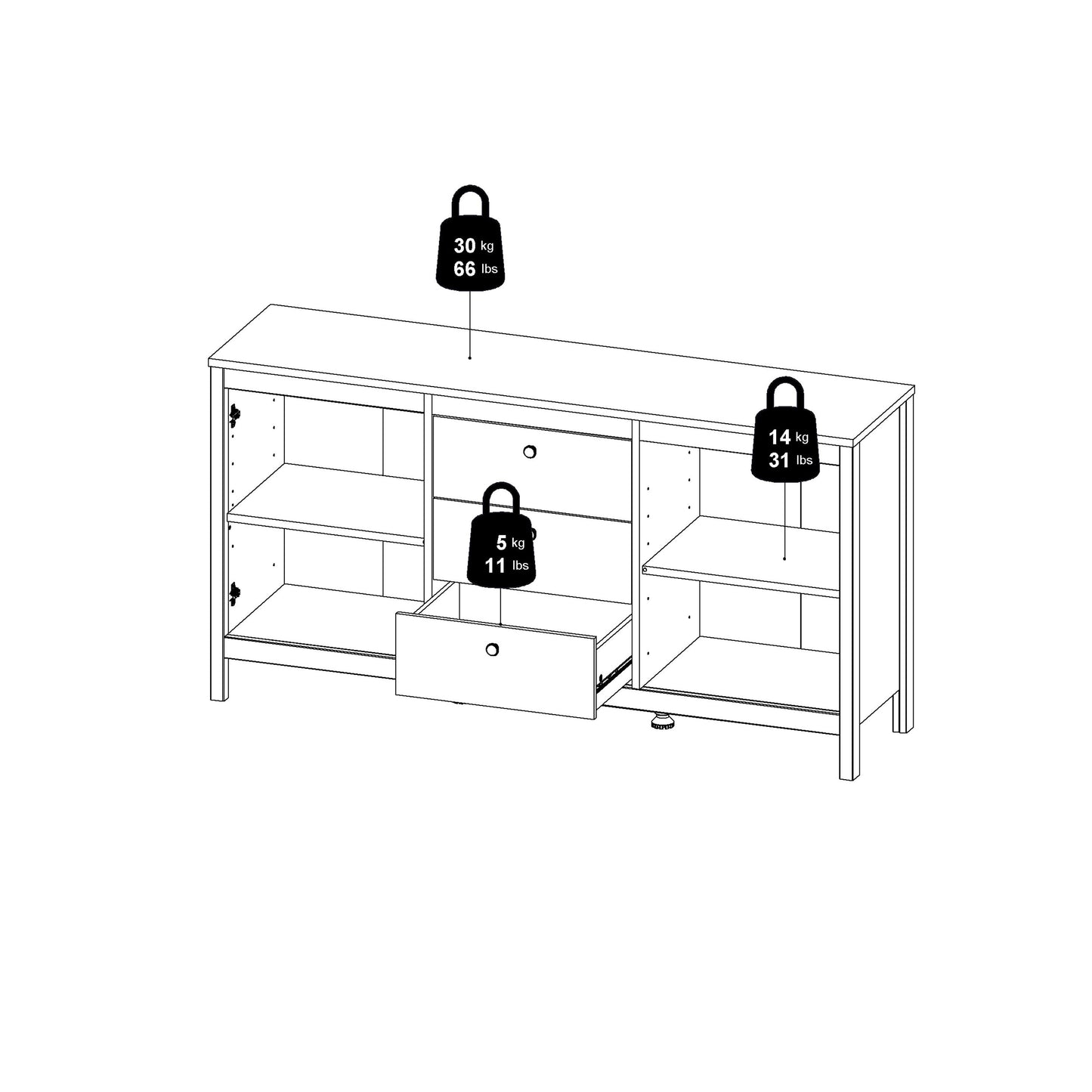 Cote | Furniture Barcelona Sideboard, 2 Door + 3 Drawer - Black Barcelona, Sideboards 72579670gmgm