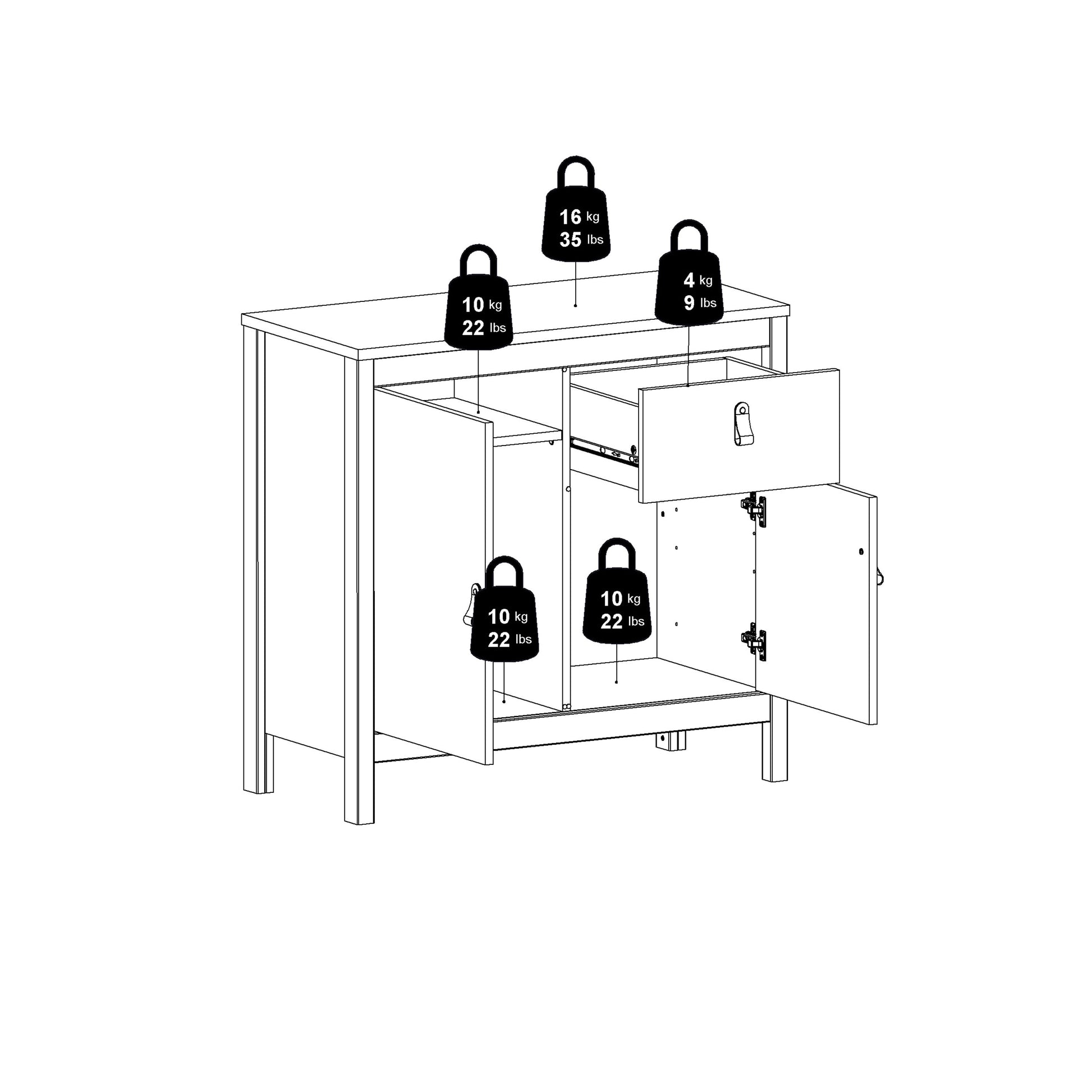 Cote | Furniture Barcelona Sideboard 2 Door, 1 Drawer - White Barcelona, Sideboards 725796714949