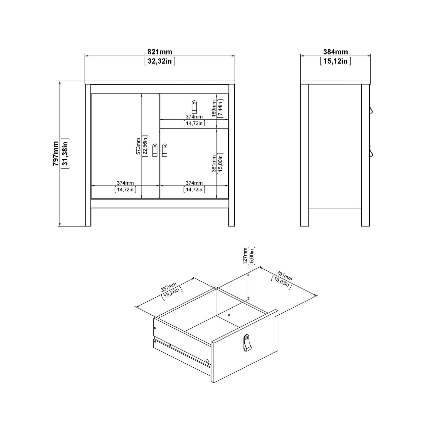 Cote | Furniture Barcelona Sideboard 2 Door, 1 Drawer - White Barcelona, Sideboards 725796714949