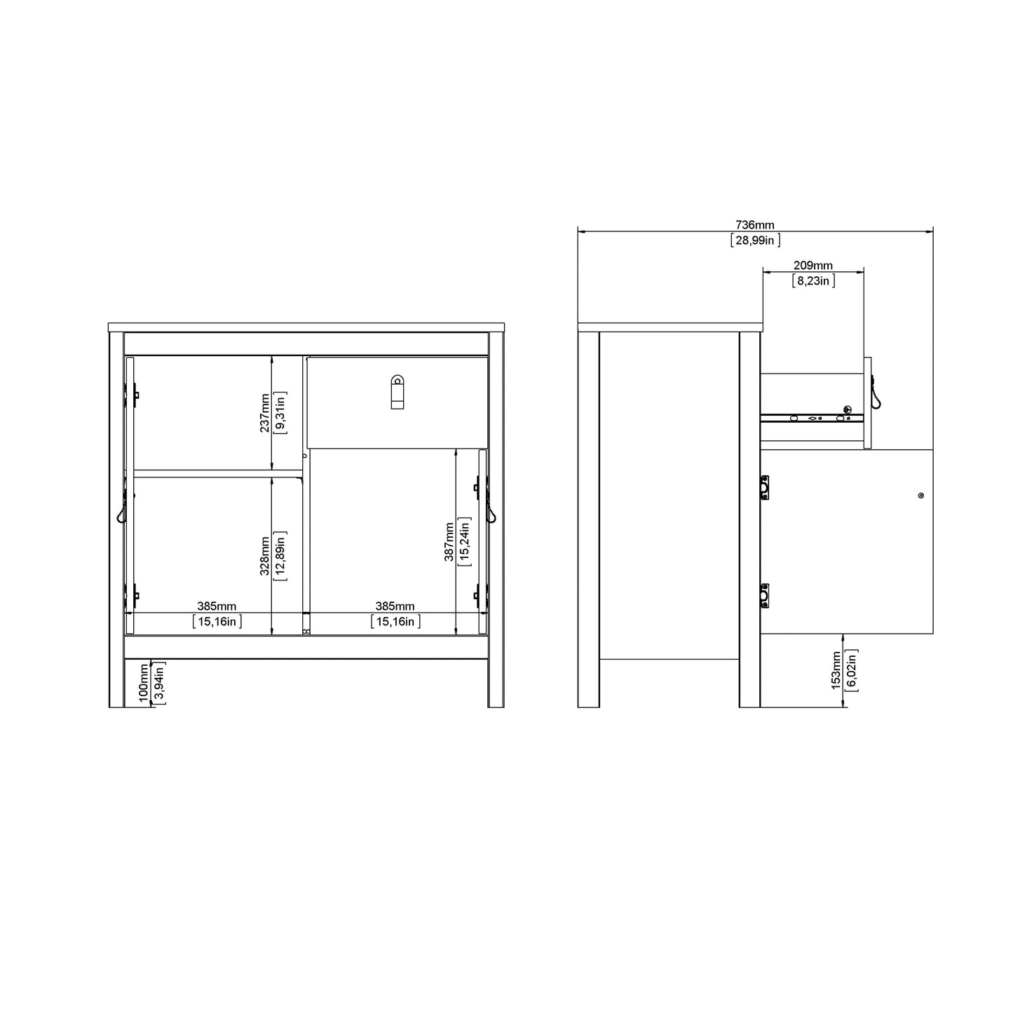 Cote | Furniture Barcelona Sideboard 2 Door, 1 Drawer - White Barcelona, Sideboards 725796714949