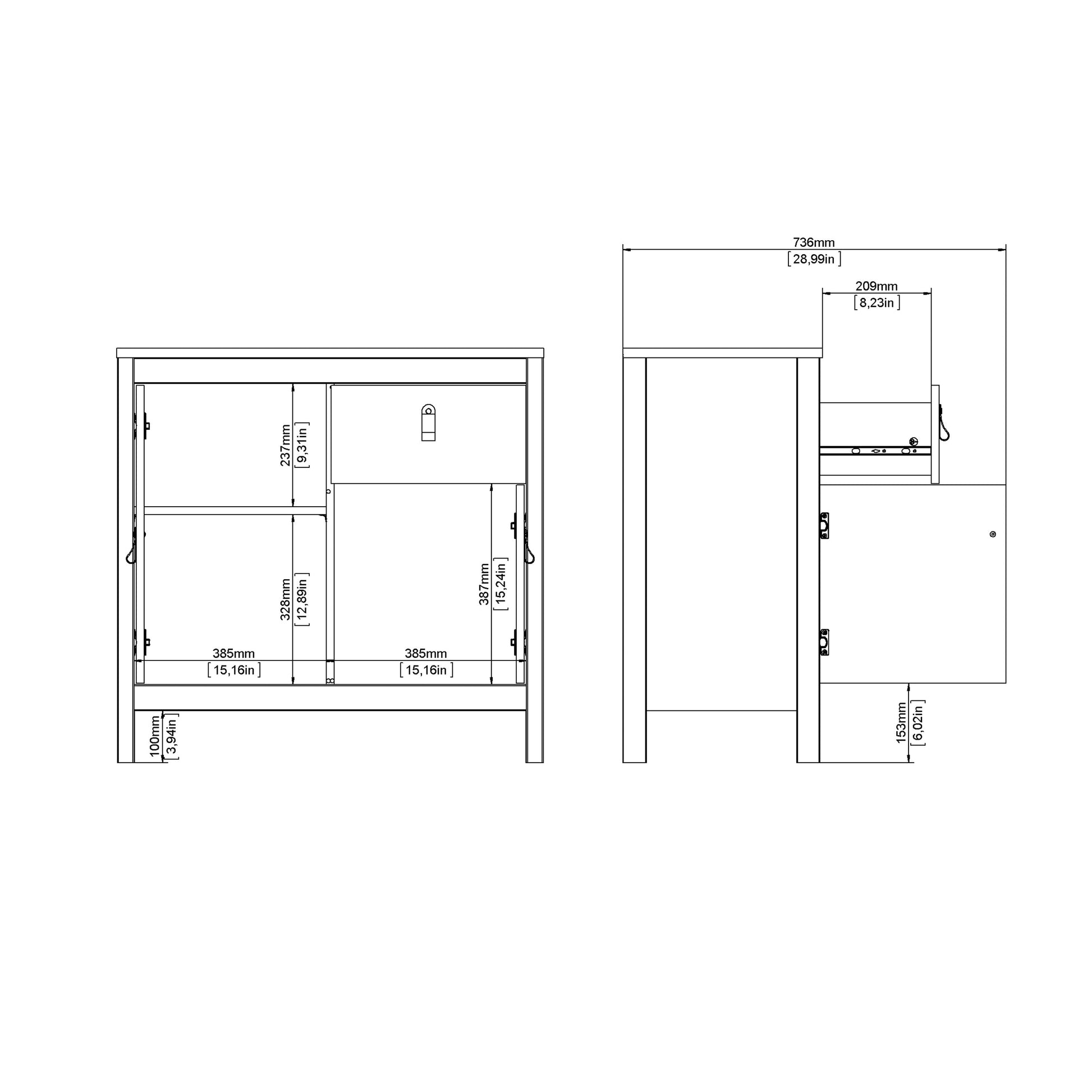 Cote | Furniture Barcelona Sideboard 2 Door, 1 Drawer - White Barcelona, Sideboards 725796714949