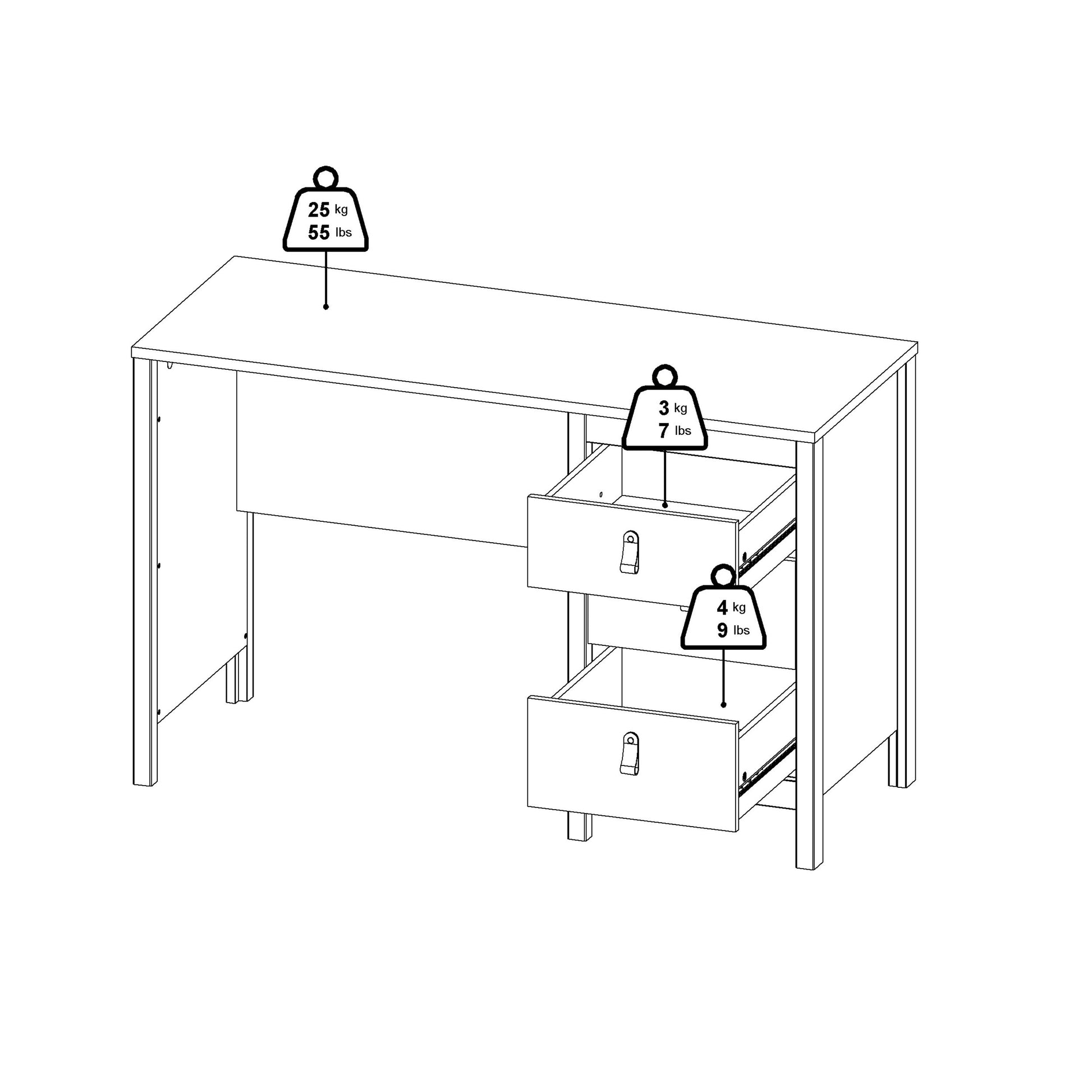 Cote | Furniture Barcelona Desk, 3 Drawer - White Barcelona, Dressing Tables & Desks 725796814949