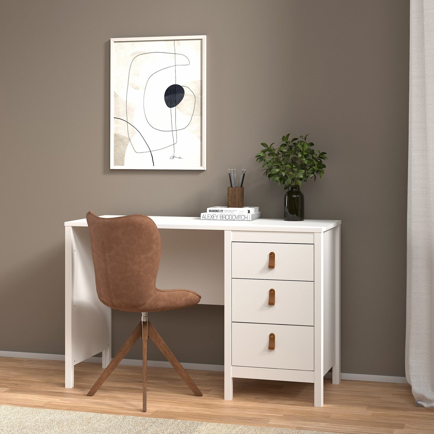 Cote | Furniture Barcelona Desk, 3 Drawer - White Barcelona, Dressing Tables & Desks 725796814949