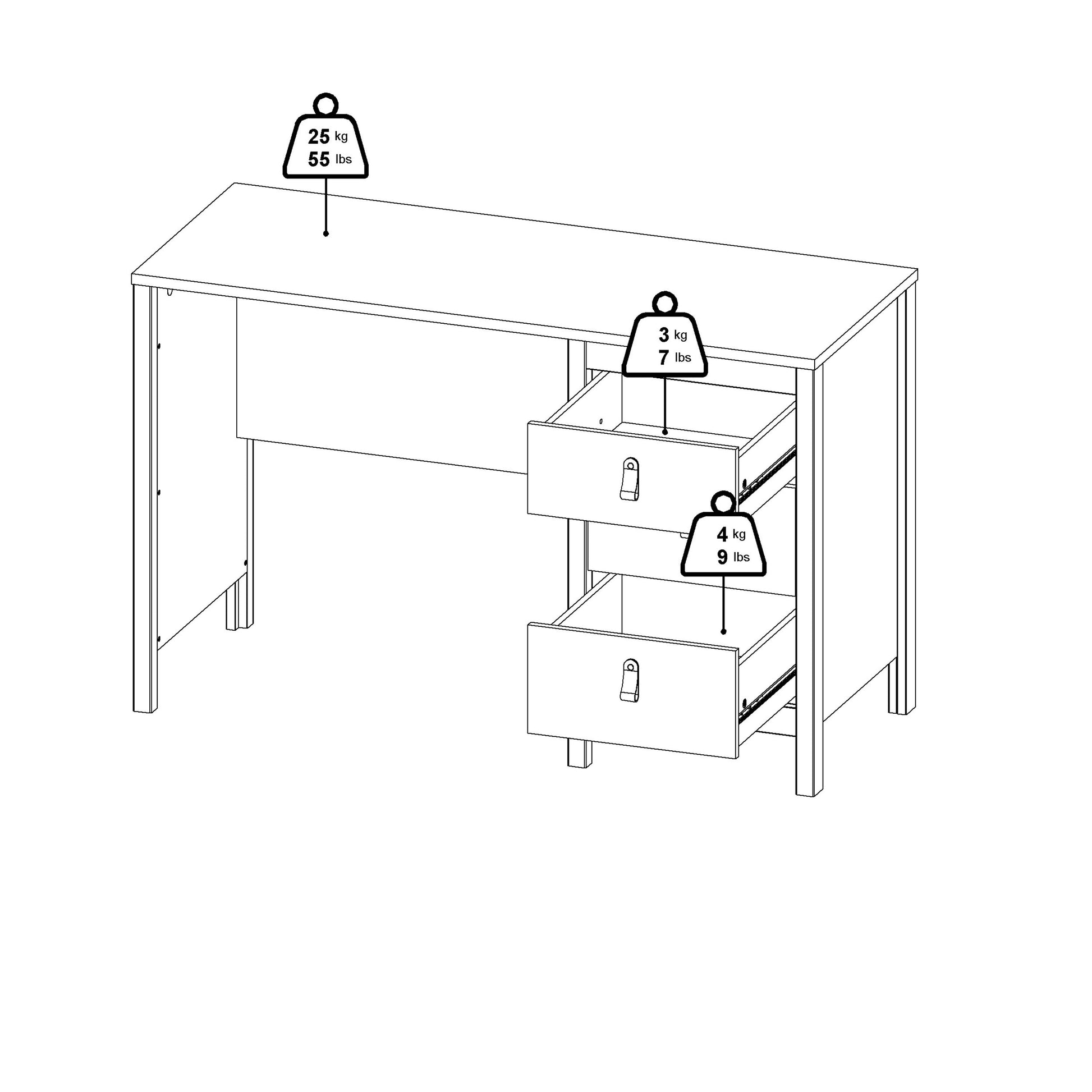 Cote | Furniture Barcelona Desk, 3 Drawer - Black Barcelona, Dressing Tables & Desks 72579681gmgm