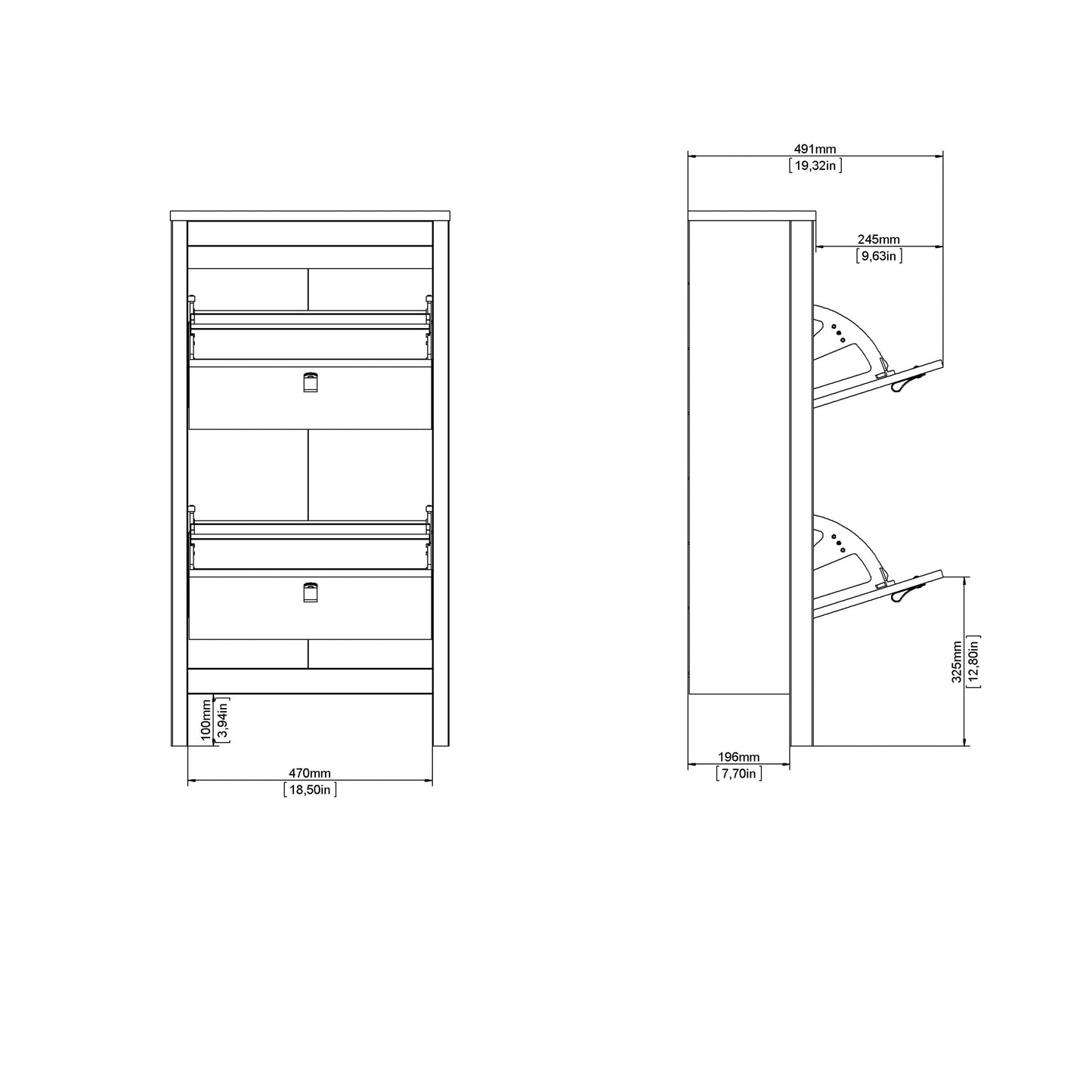 Cote | Furniture Barcelona Shoe Storage, 2 Flap Doors - White Barcelona, Shoe Storage 725796834949