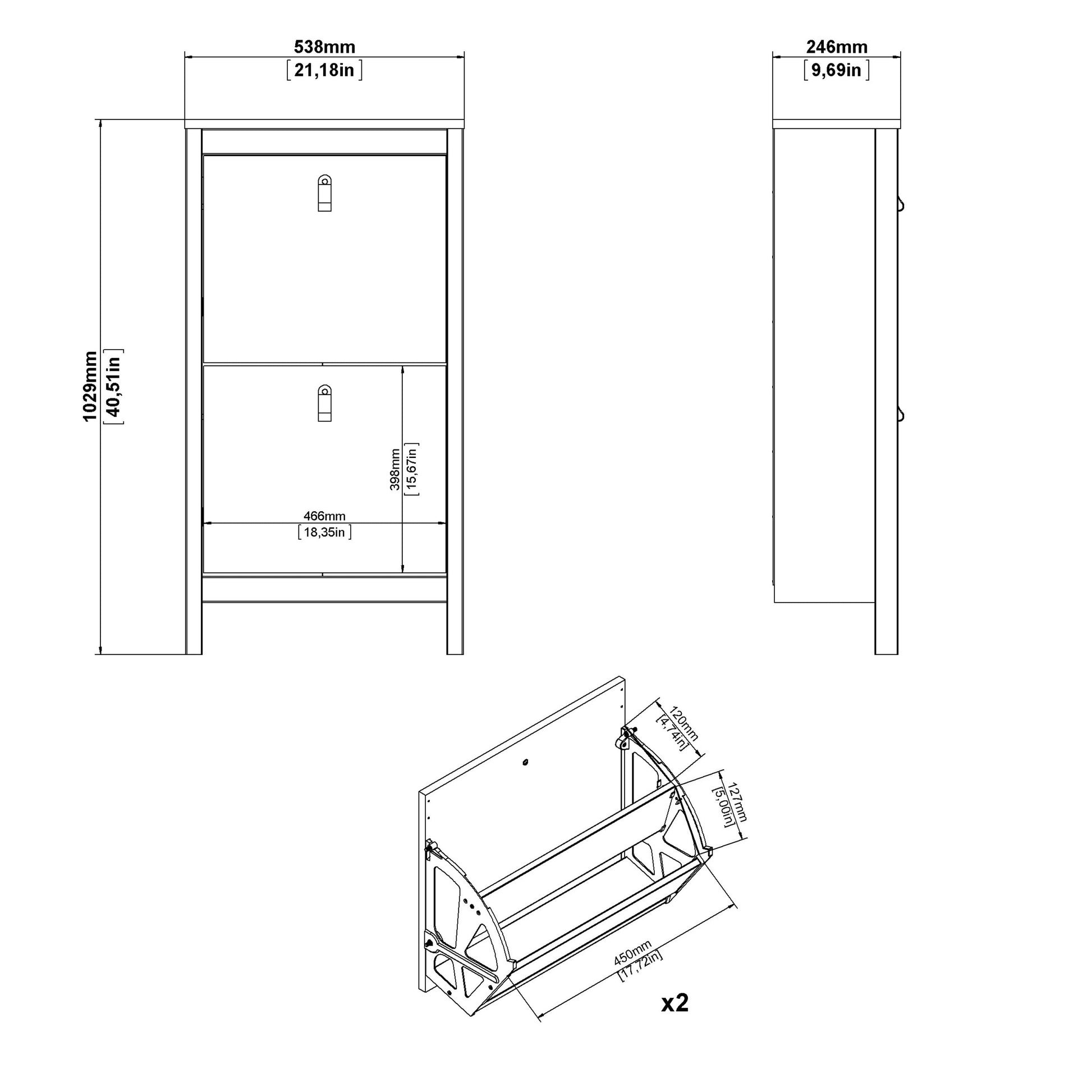 Cote | Furniture Barcelona Shoe Storage, 2 Flap Doors - White Barcelona, Shoe Storage 725796834949