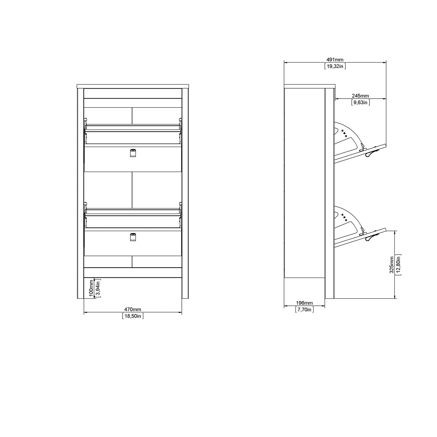 Cote | Furniture Barcelona Shoe Cabinet, 2 Flap Doors - Black Barcelona, Shoe Storage 72579683gmgm