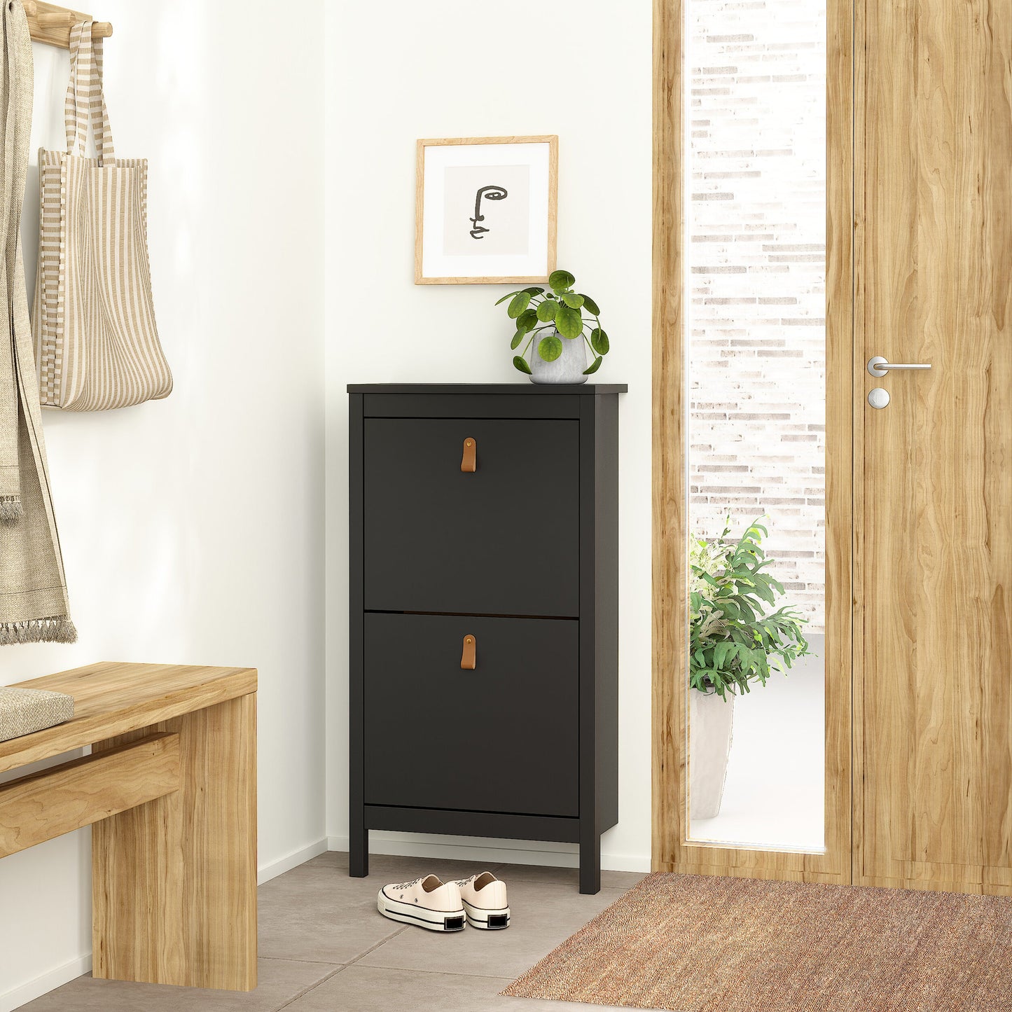 Cote | Furniture Barcelona Shoe Cabinet, 2 Flap Doors - Black Barcelona, Shoe Storage 72579683gmgm