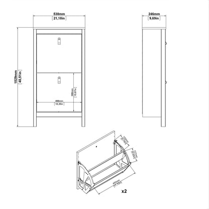 Cote | Furniture Barcelona Shoe Cabinet, 2 Flap Doors - Black Barcelona, Shoe Storage 72579683gmgm