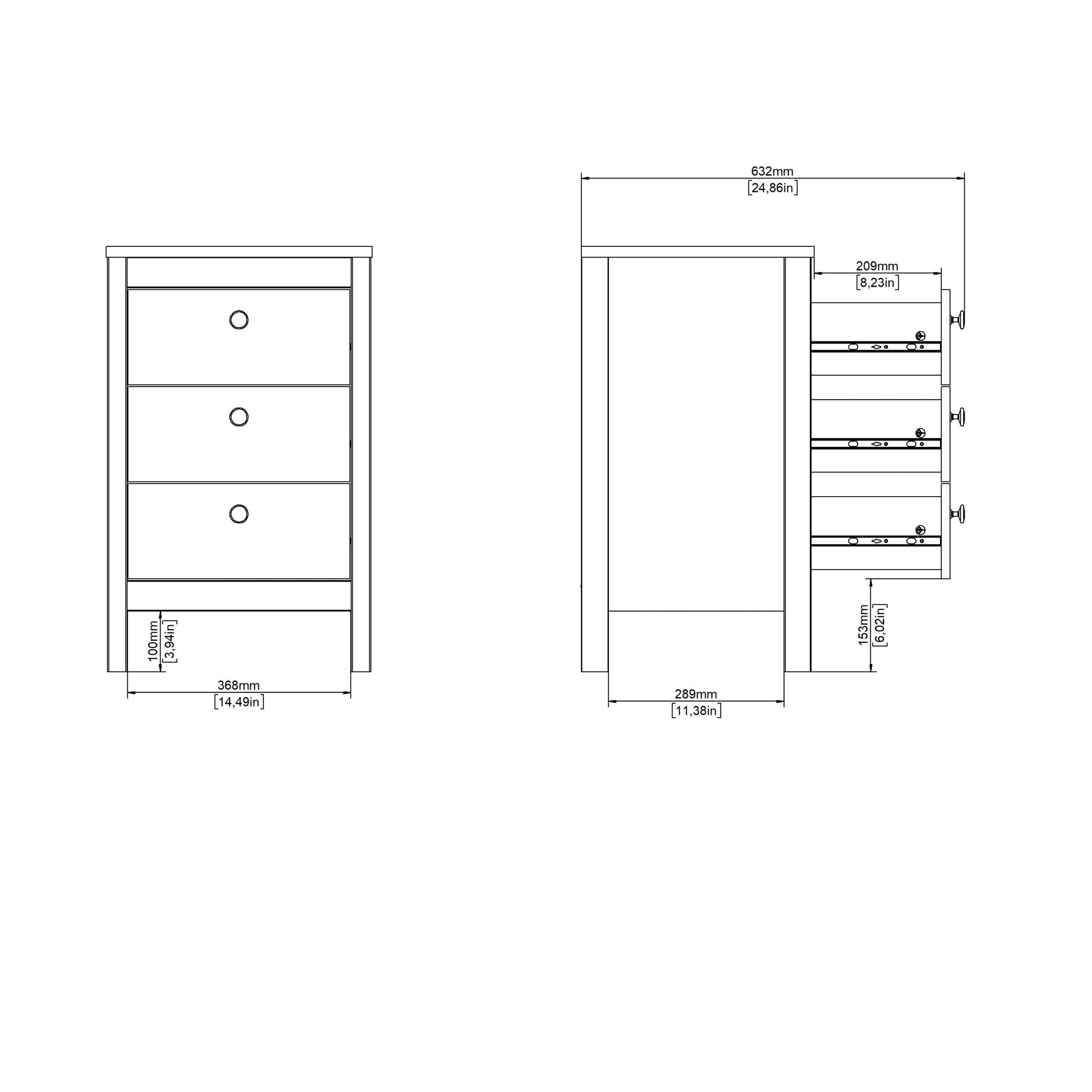 Cote | Furniture Barcelona Bedside Table, 3 Drawer - Oak Barcelona, Bedside Tables 72579685hlhl