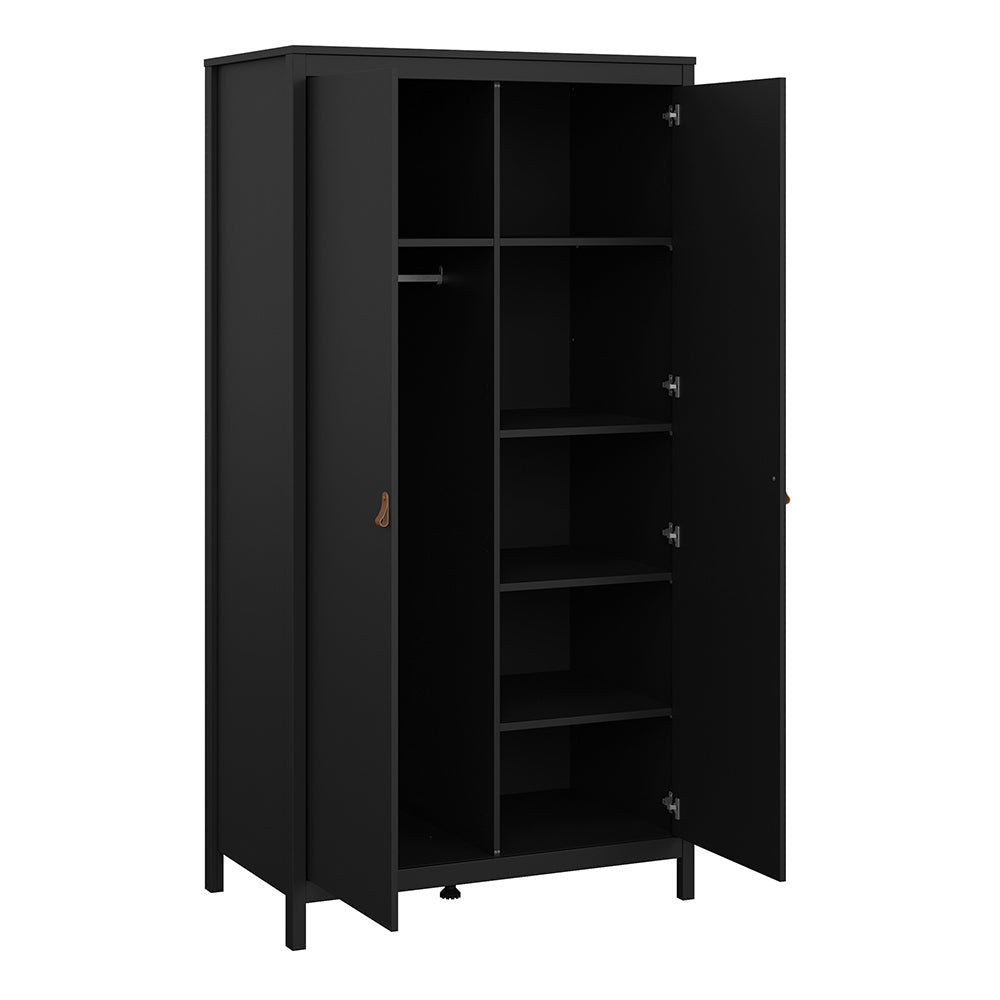 Cote | Furniture Barcelona 3 Piece Bedroom Set - Bedside Table, Chest and 2 Door Wardrobe - Black Barcelona, BUNDLE 725gmgmp1