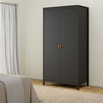 Cote | Furniture Barcelona 3 Piece Bedroom Set - Bedside Table, Chest and 2 Door Wardrobe - Black Barcelona, BUNDLE 725gmgmp1