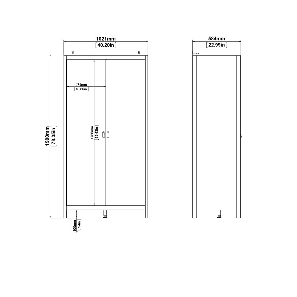 Cote | Furniture Barcelona 3 Piece Bedroom Set - Bedside Table, Chest and 2 Door Wardrobe - Black Barcelona, BUNDLE 725gmgmp1