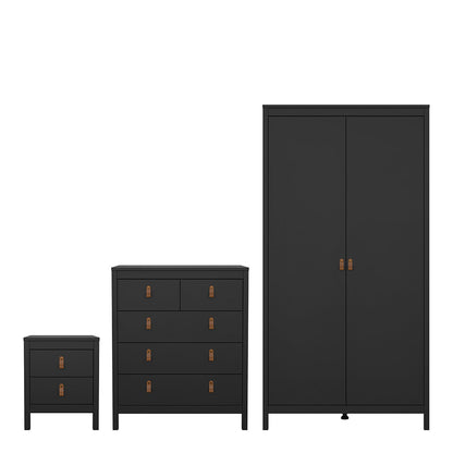 Cote | Furniture Barcelona 3 Piece Bedroom Set - Bedside Table, Chest and 2 Door Wardrobe - Black Barcelona, BUNDLE 725gmgmp1