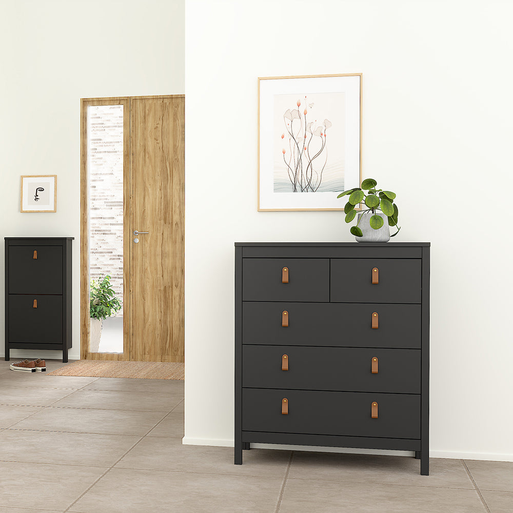 Cote | Furniture Barcelona 3 Piece Bedroom Set - Bedside Table, Chest and 2 Door Wardrobe - Black Barcelona, BUNDLE 725gmgmp1