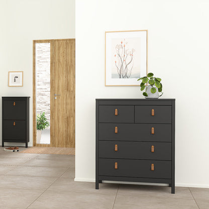 Cote | Furniture Barcelona 3 Piece Bedroom Set - Bedside Table, Chest and 2 Door Wardrobe - Black Barcelona, BUNDLE 725gmgmp1