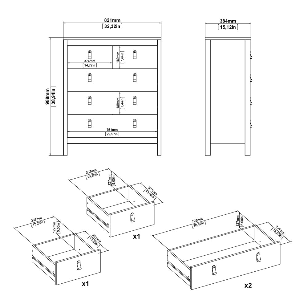 Cote | Furniture Barcelona 3 Piece Bedroom Set - Bedside Table, Chest and 2 Door Wardrobe - Black Barcelona, BUNDLE 725gmgmp1