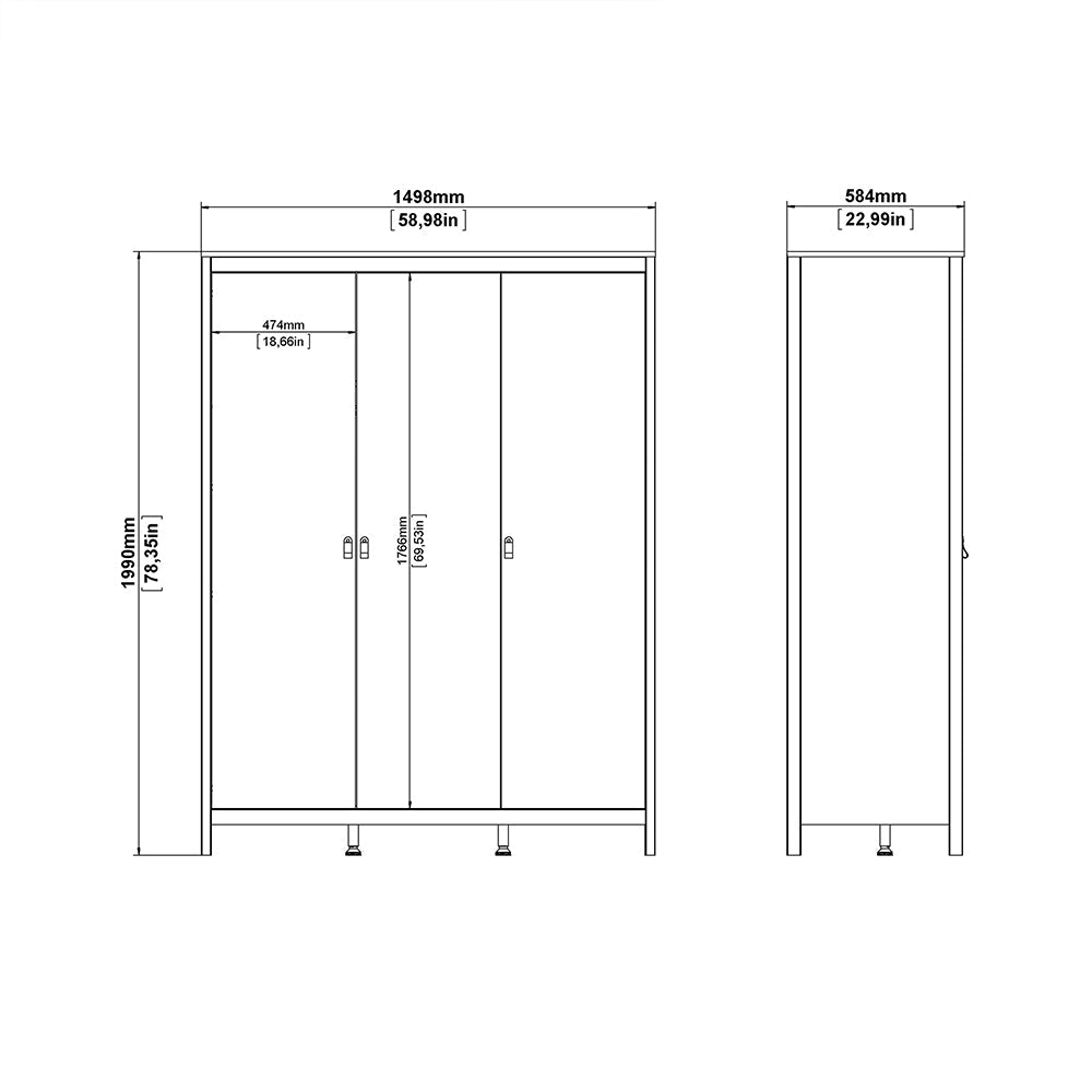 Cote | Furniture Barcelona 3 Piece Bedroom Set - Bedside Table, Chest and 3 Door Wardrobe - Black Barcelona, BUNDLE 725gmgmp2