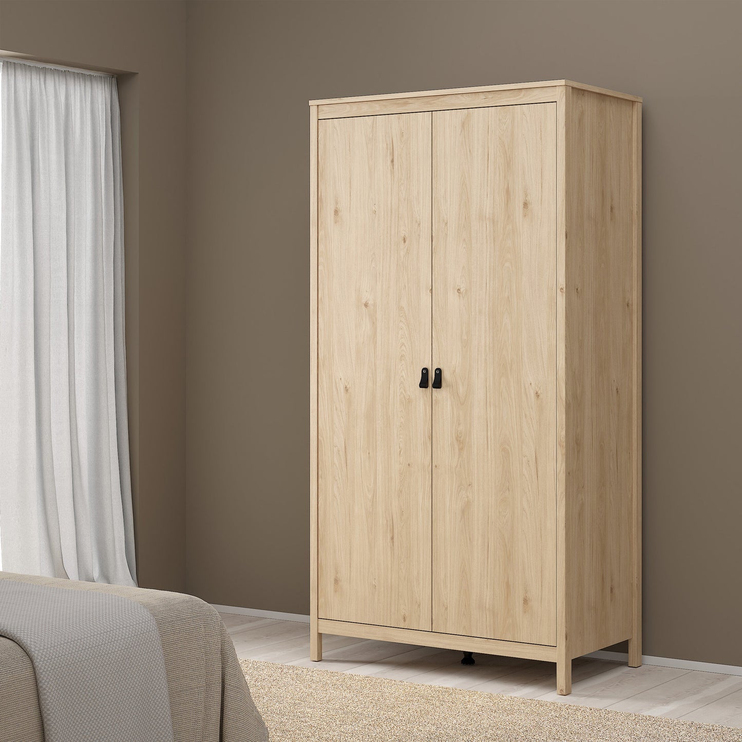 Cote | Furniture Barcelona 3 Piece Bedroom Set - Bedside Table, Chest and 2 Door Wardrobe - Oak Barcelona, BUNDLE 725hlhlp1