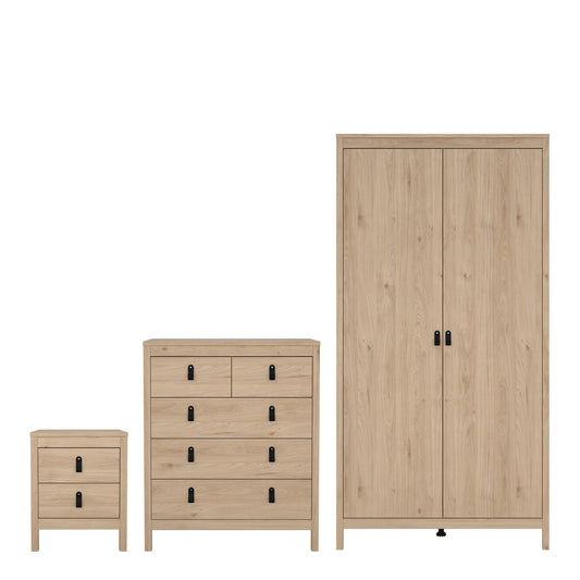 Cote | Furniture Barcelona 3 Piece Bedroom Set - Bedside Table, Chest and 2 Door Wardrobe - Oak Barcelona, BUNDLE 725hlhlp1