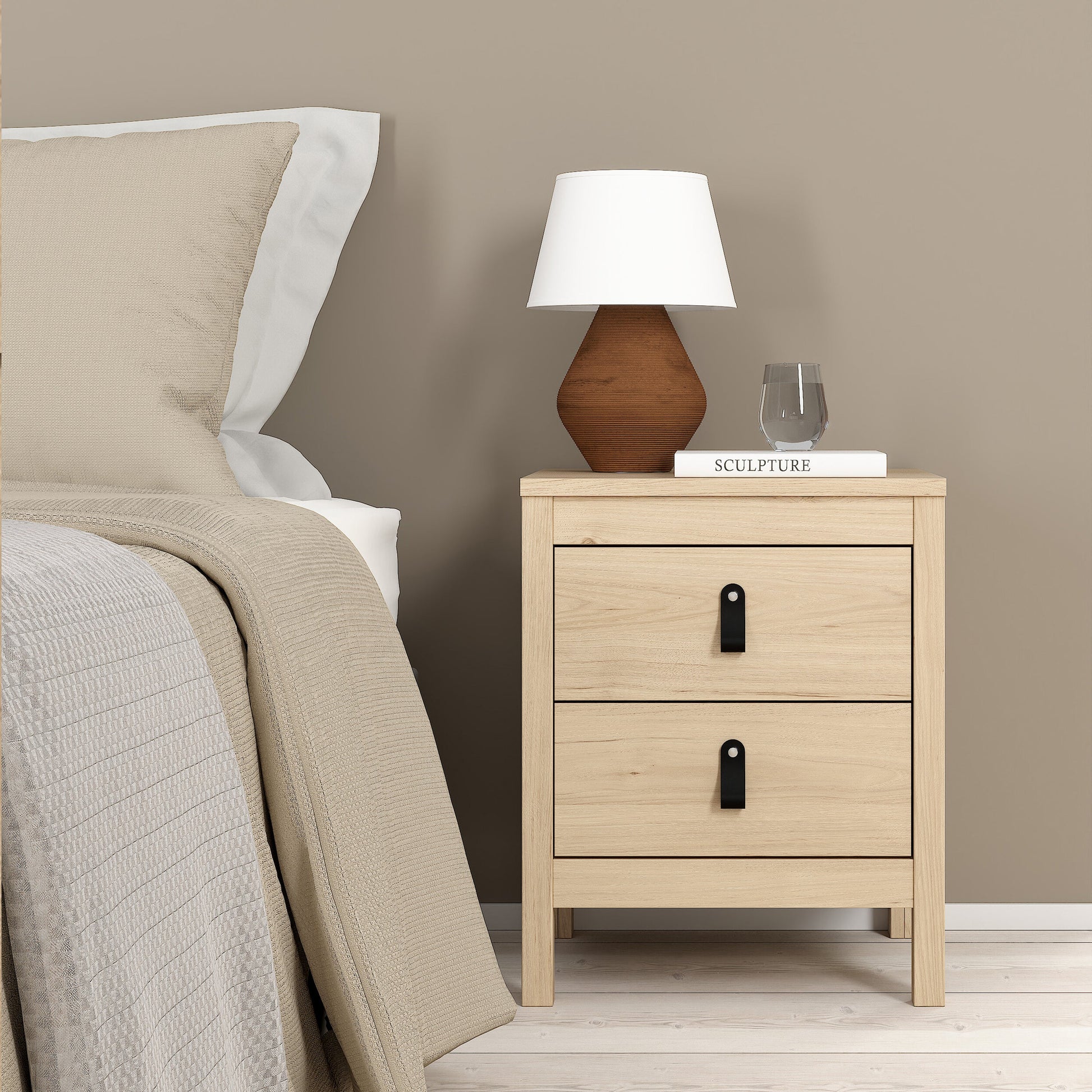 Cote | Furniture Barcelona 3 Piece Bedroom Set - Bedside Table, Chest and 2 Door Wardrobe - Oak Barcelona, BUNDLE 725hlhlp1