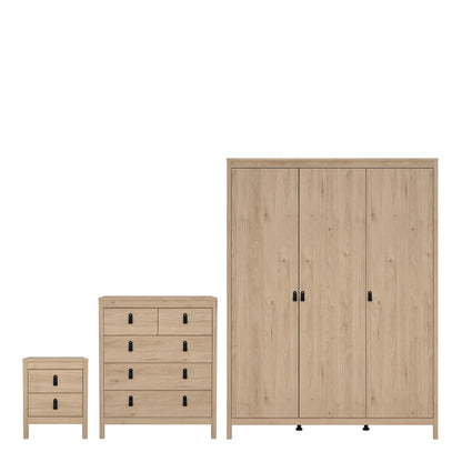 Cote | Furniture Barcelona 3 Piece Bedroom Set - Bedside Table, Chest and 3 Door Wardrobe - Oak Barcelona, BUNDLE 725hlhlp2