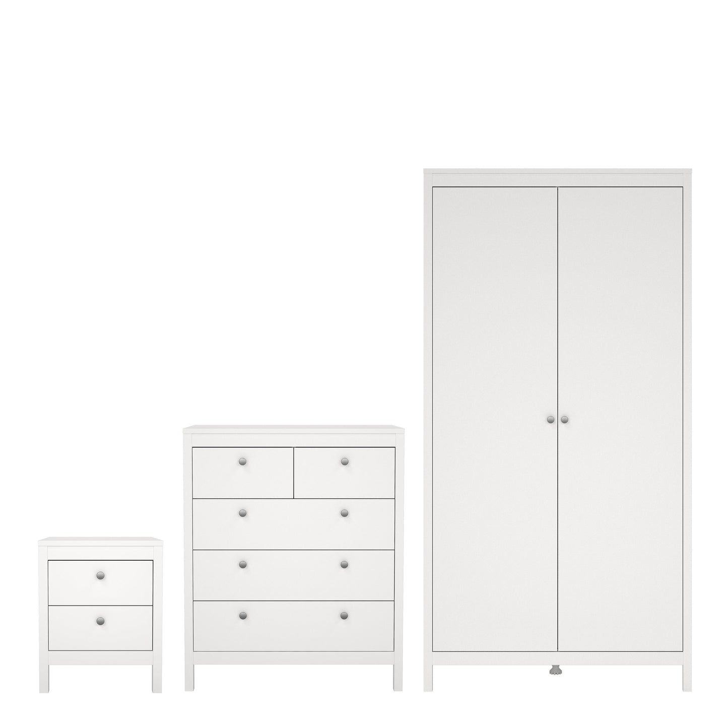 Cote | Furniture Madrid 3 Piece Bedroom Set - Bedside Table, Chest and 2 Door Wardrobe - White Madrid, BUNDLE 7264949p1