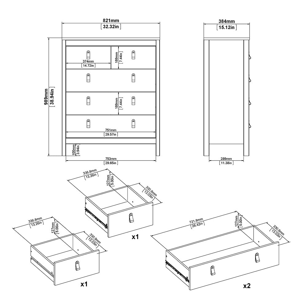 Cote | Furniture Madrid 3 Piece Bedroom Set - Bedside Table, Chest and 2 Door Wardrobe - White Madrid, BUNDLE 7264949p1