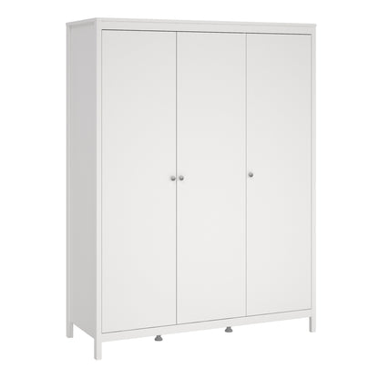 Cote | Furniture Madrid 3 Piece Bedroom Set - Bedside Table, Chest and 3 Door Wardrobe  - White Madrid, BUNDLE 7264949p2