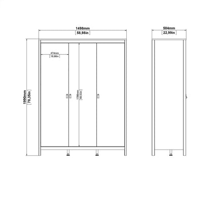 Cote | Furniture Madrid 3 Piece Bedroom Set - Bedside Table, Chest and 3 Door Wardrobe  - White Madrid, BUNDLE 7264949p2