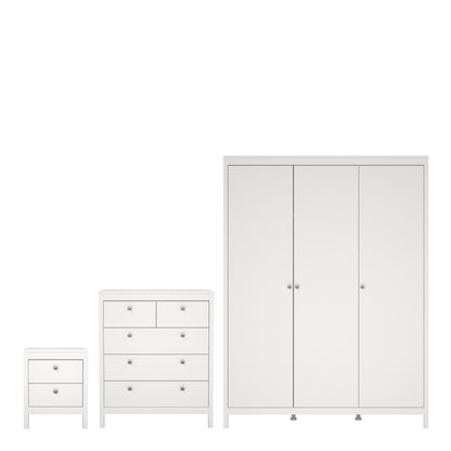 Cote | Furniture Madrid 3 Piece Bedroom Set - Bedside Table, Chest and 3 Door Wardrobe  - White Madrid, BUNDLE 7264949p2