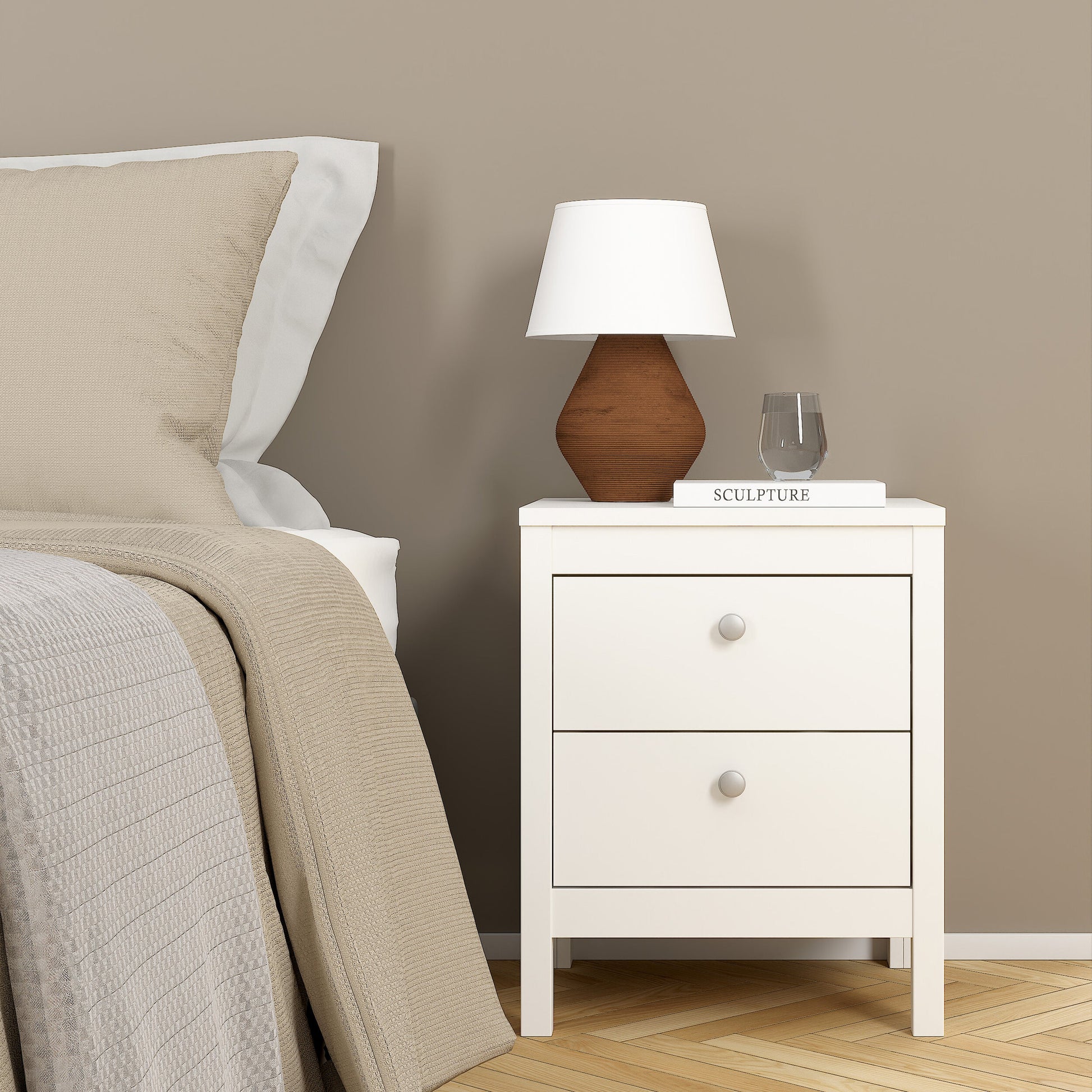 Cote | Furniture Madrid 3 Piece Bedroom Set - Bedside Table, Chest and 3 Door Wardrobe  - White Madrid, BUNDLE 7264949p2