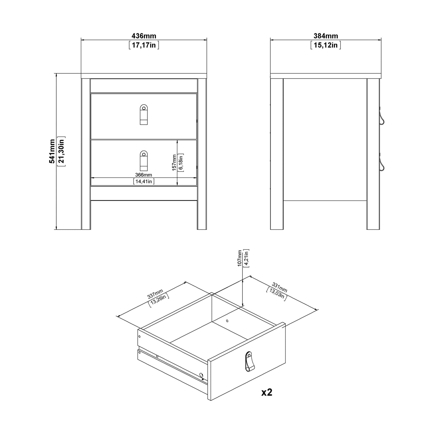 Cote | Furniture Madrid 3 Piece Bedroom Set - Bedside Table, Chest and 3 Door Wardrobe  - White Madrid, BUNDLE 7264949p2