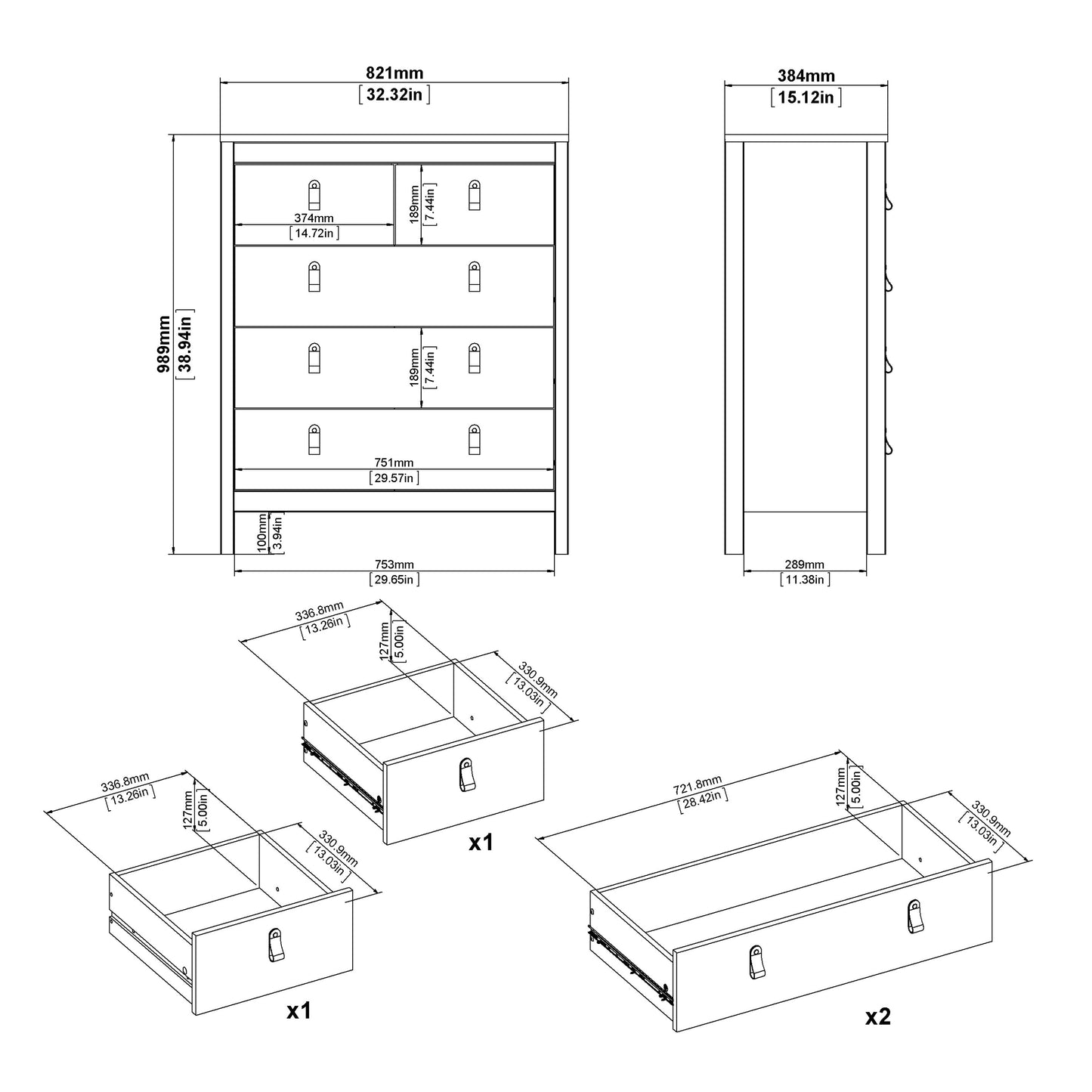 Cote | Furniture Madrid 3 Piece Bedroom Set - Bedside Table, Chest and 3 Door Wardrobe  - White Madrid, BUNDLE 7264949p2