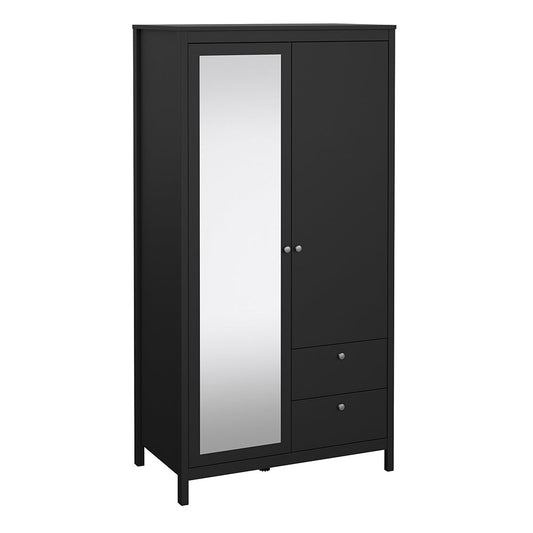 Cote | Furniture Madrid Wardrobe, 1 Door, 1 Mirror Door + 2 Drawer - Black Madrid, Wardrobes 72679658gmgm