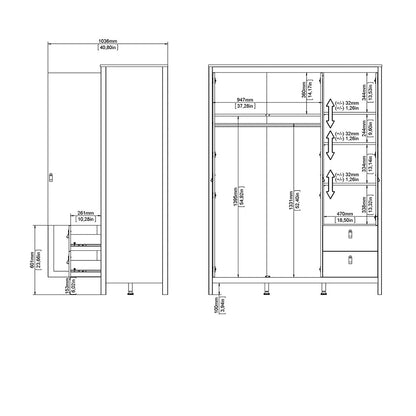 Cote | Furniture Madrid Wardrobe, 2 Door, 1 Mirror Door + 2 Drawer - White Madrid, Wardrobes 726796594949