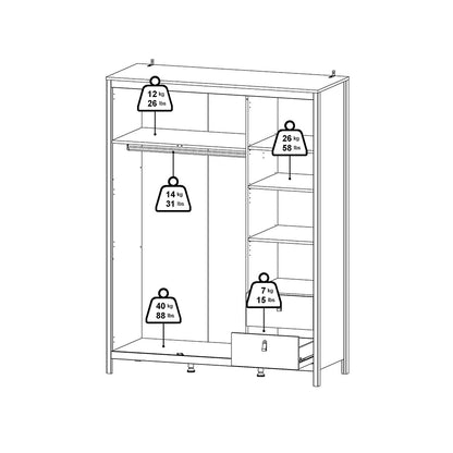 Cote | Furniture Madrid Wardrobe, 2 Door, 1 Mirror Door + 2 Drawer - White Madrid, Wardrobes 726796594949