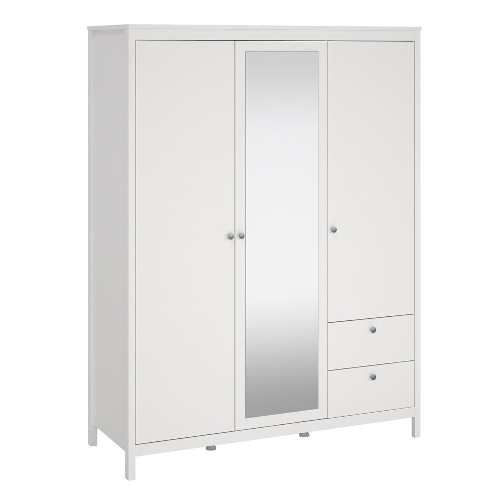 Cote | Furniture Madrid Wardrobe, 2 Door, 1 Mirror Door + 2 Drawer - White Madrid, Wardrobes 726796594949