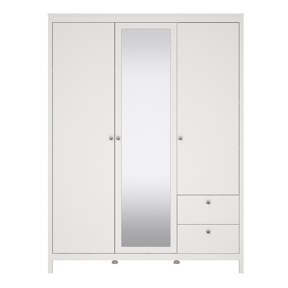 Cote | Furniture Madrid Wardrobe, 2 Door, 1 Mirror Door + 2 Drawer - White Madrid, Wardrobes 726796594949