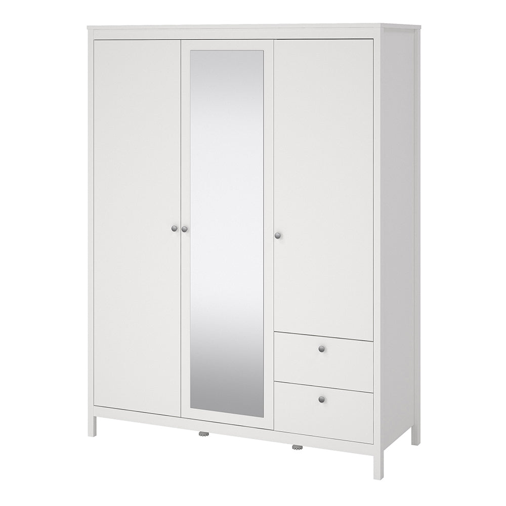 Cote | Furniture Madrid Wardrobe, 2 Door, 1 Mirror Door + 2 Drawer - White Madrid, Wardrobes 726796594949