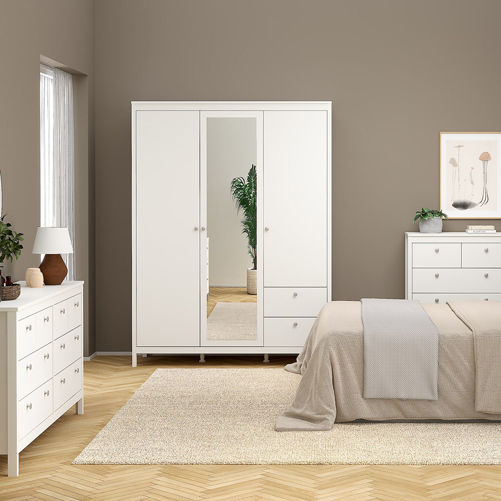 Cote | Furniture Madrid Wardrobe, 2 Door, 1 Mirror Door + 2 Drawer - White Madrid, Wardrobes 726796594949