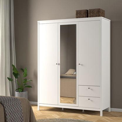 Cote | Furniture Madrid Wardrobe, 2 Door, 1 Mirror Door + 2 Drawer - White Madrid, Wardrobes 726796594949