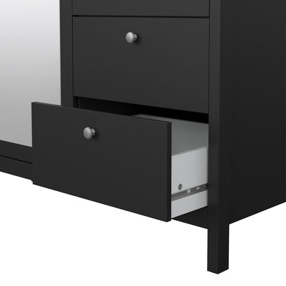 Cote | Furniture Madrid Wardrobe, 2 Door, 1 Mirror Door + 2 Drawer - Black Madrid, Wardrobes 72679659gmgm